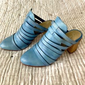 NWT Free People blue leather ankle boot mules 38 / 8